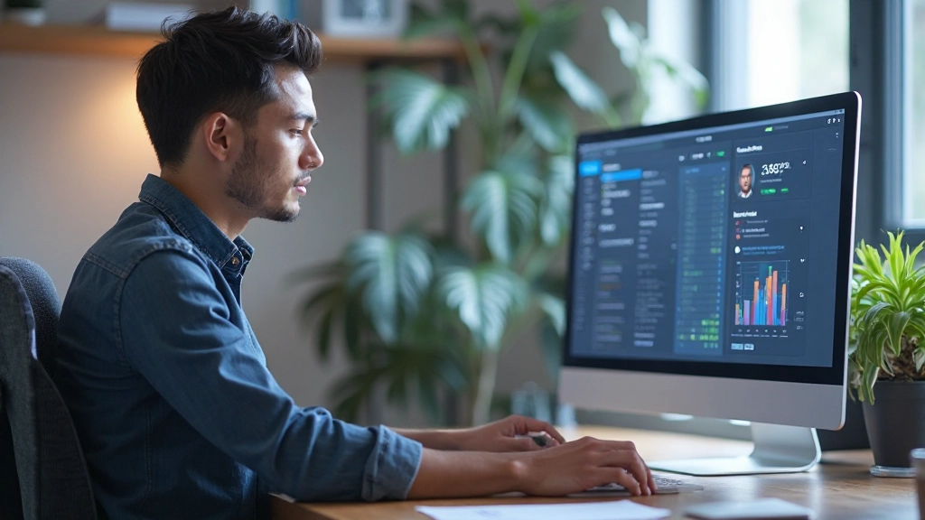 Профессиональный дизайнер интерфейса работает над макетом приложения на компьютере в современном офисе