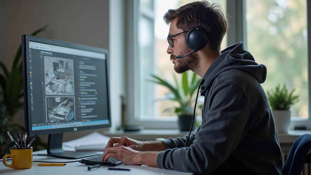 Профессиональный дизайнер работает над интерфейсом приложения на мониторе компьютера